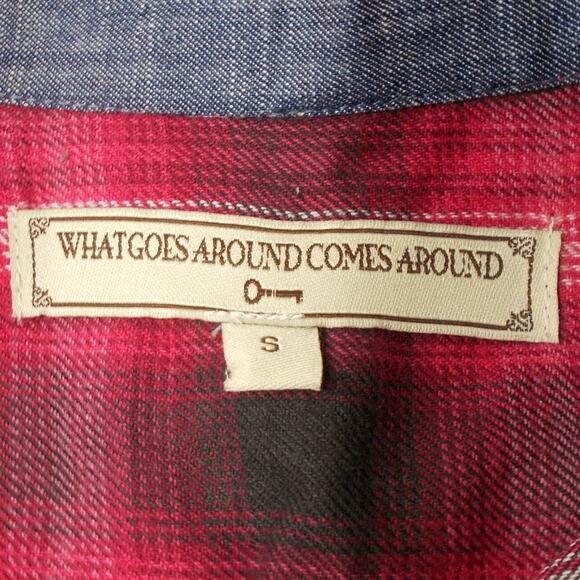 What Goes Around Comes Around Pink & Black Plaid Stud Button Front Shirt Sz S - Picture 2 of 8